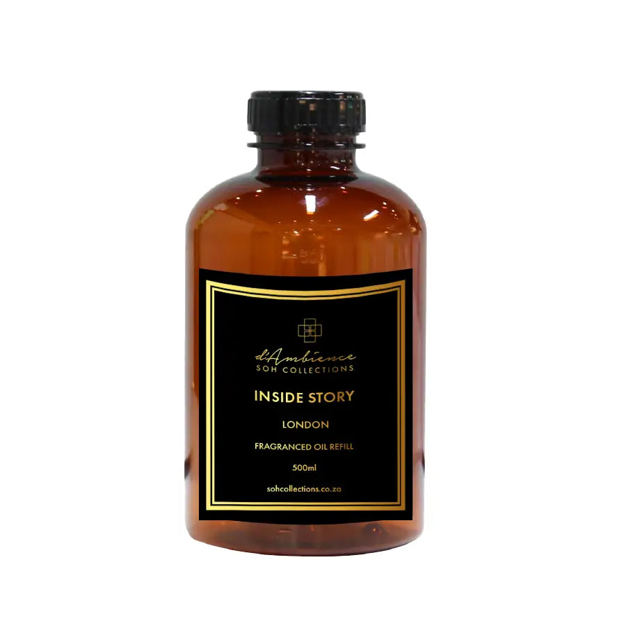 Brown glass bottle of fragranced oil refill for Inside Story scenting unit or diffuser